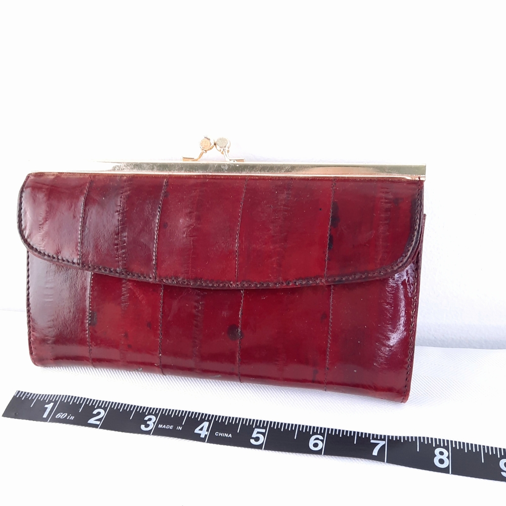❤️ Vintage Mundi burgundy genuine Eel Skin classic clutch Wallet